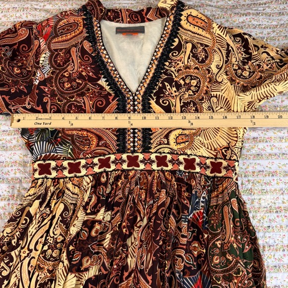 Bhanuni by Jyoti Anthropologie Paisley Sequin V-Neck Maxi Dress Brown Multi 6 - Picture 8 of 10